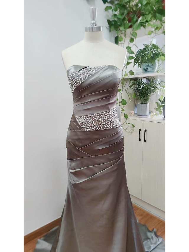 Mermaid Satin Dresses with Brush Train Gold