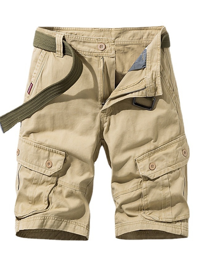  Men's Cargo Shorts Shorts Hiking Shorts 6 Pocket Plain Comfort Breathable Knee Length Casual Daily Streetwear 100% Cotton Sports Fashion Black Blue Micro-elastic