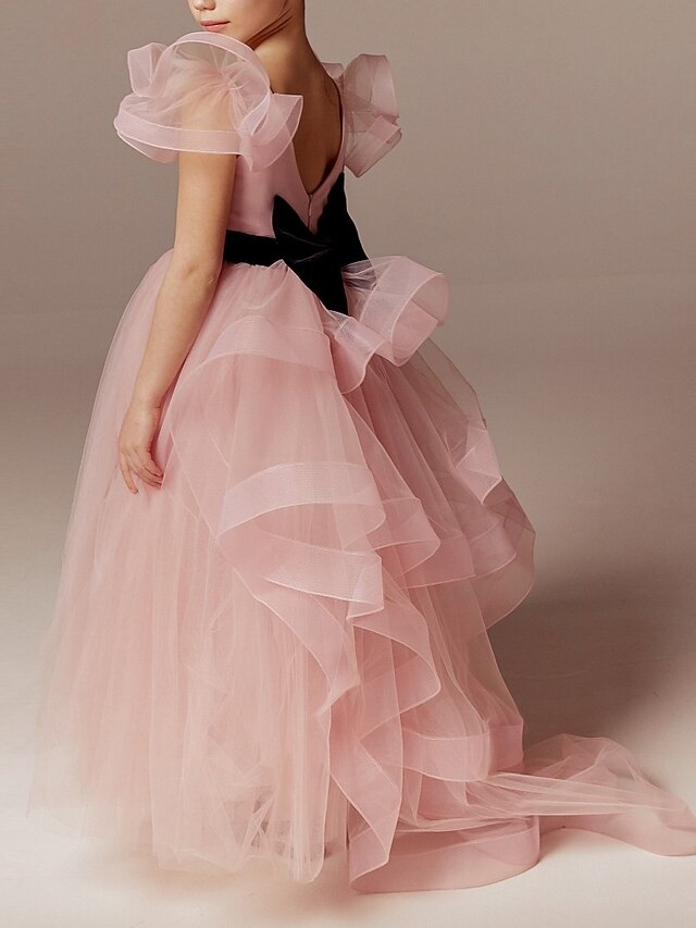 Cute Bow Satin Sweep Train Flower Girl Dress Dusty Rose main image 1