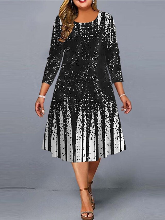 Women's Plus Size Work Dress Color Gradient Crew Neck Print Long Sleeve