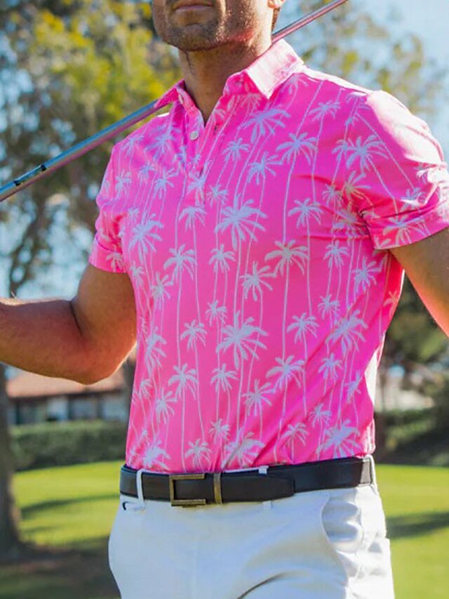 Men's Polo Shirt Golf Shirt Coconut Tree Graphic Prints Turndown Pink ...