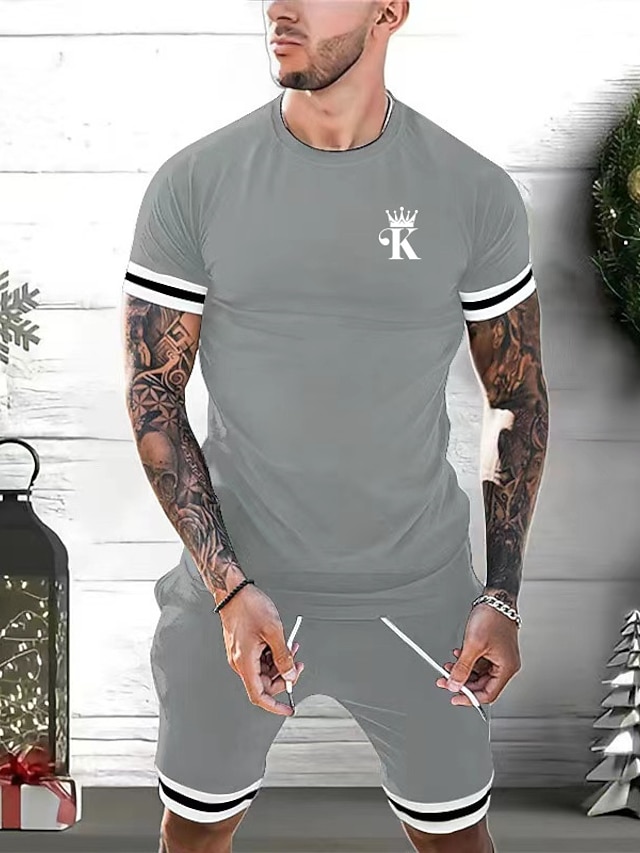  Homme Impressions Graphiques 2 pièces Ensembles de tees Ensembles T-shirt Ensemble short et T-shirt Manche Courte Col ras du cou Mode Designer Occasionnel Rue Quotidien Sports Imprimé Été Noir