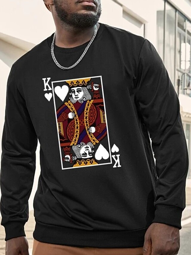  Homme Sweat shirt Noir Gris Col Ras du Cou Poker Imprimer Vacances Sortie Vêtement de rue Frais Casual Hiver Printemps & Automne Vêtement Tenue Pulls Capuche Pulls molletonnés