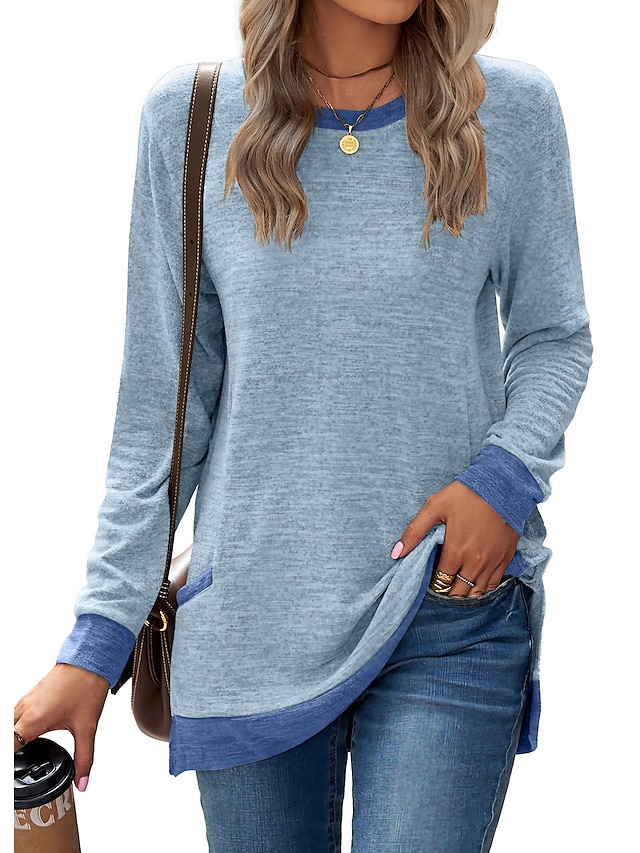 女性用 Tシャツ カラーブロック ベーシック 長袖 パフスリーブ ラウンドネック レギュラートップス バレンタイン 日常 プリント ブラック アーミーグリーン ルビーレッド ライトブラウン ブルー 秋冬