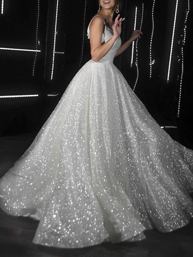  Βραδινή τουαλέτα Φορέματα χορού Λαμπερή Φόρεμα Γαμήλιο Πάρτι Γενέθλια Ουρά μέτριου μήκους Αμάνικο Λεπτές Τιράντες Τούλι με Πούλιες 2024