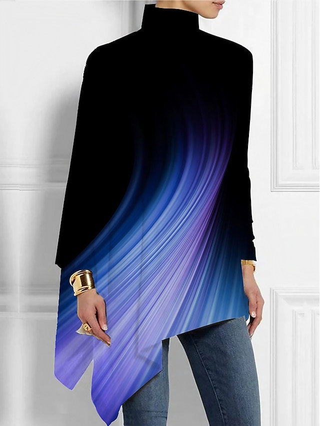  Per donna Plus Size Camicia Blusa Pop art Informale Stampa Asimmetrico Argento Manica lunga Essenziale A collo alto Collo alto Primavera Autunno