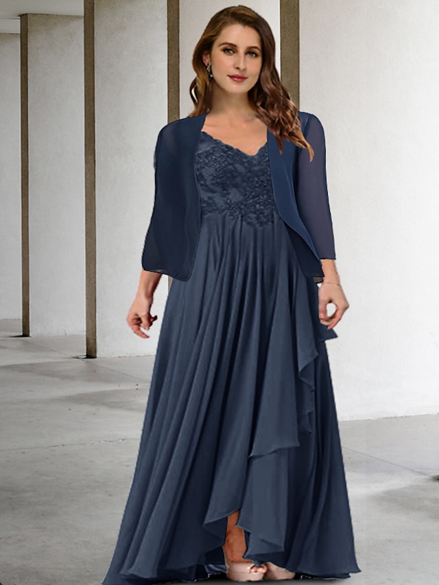 Two Piece A-Line Mother of the Bride Dresses Plus Size Hide Belly Curve ...