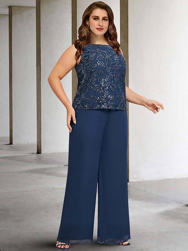 Two Piece Jumpsuits Mother of the Bride Dresses Plus Size Hide Belly