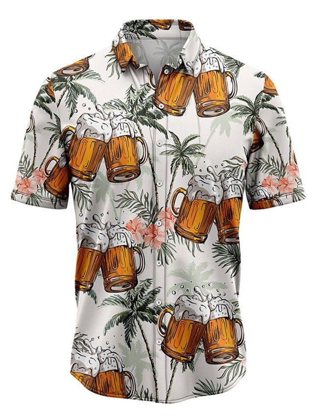  Men's Shirt Summer Hawaiian Shirt Graphic Prints Beer Leaves Turndown Blue Green Gray Street Casual Short Sleeves Button-Down Print Clothing Apparel Tropical Fashion Hawaiian Designer