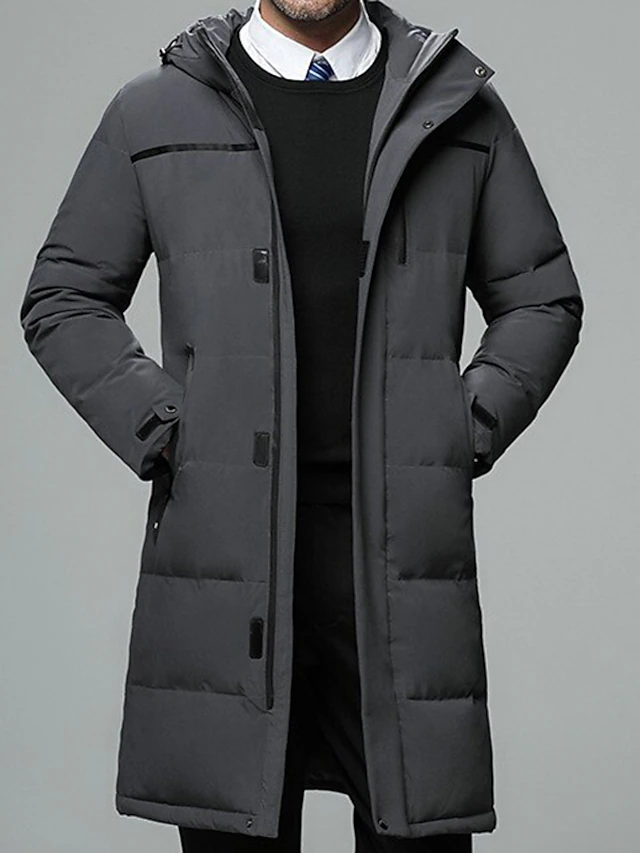 Men's Winter Coat Down Jacket Puffer Jacket Parka Outdoor Business Camping & Hiking Long Casual Daily Casual Windproof Warm Winter Pure Color Black Brown Gray Puffer Jacket 11