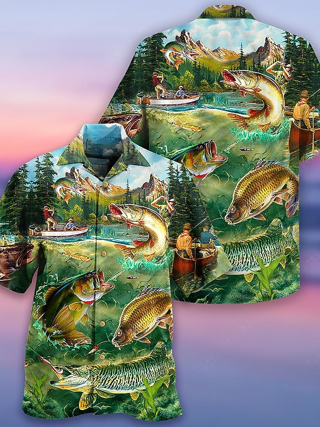 Chemise Hawaïenne Bimini Bay Homme – Poisson Coton, Taille M, Manches Courtes, Multicolore