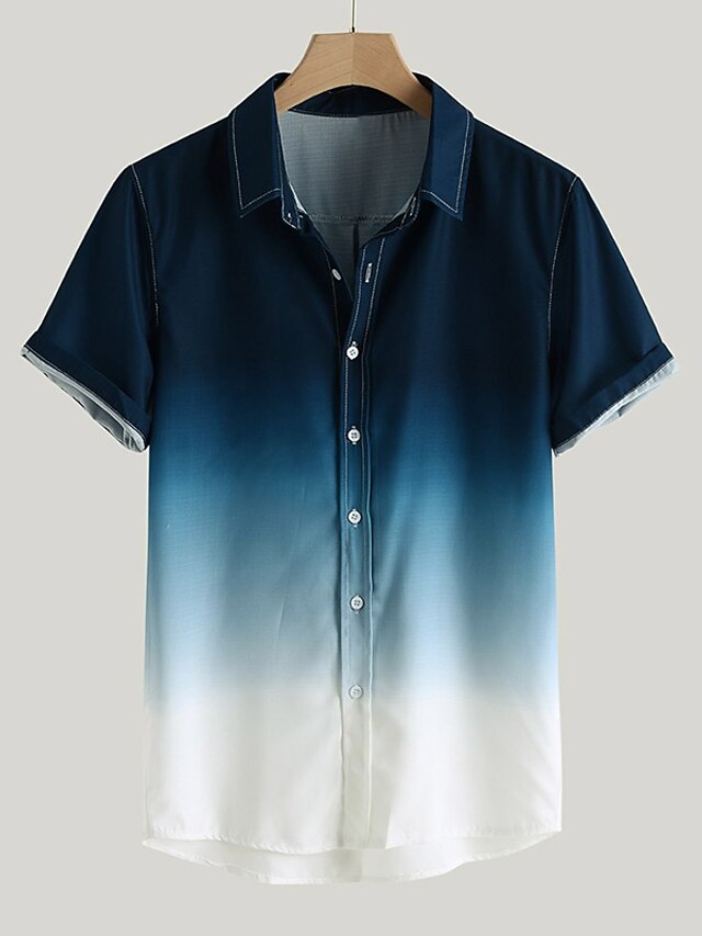 Men's Summer Shirt Button Up Shirt Casual Shirt Orange Green Dark Blue