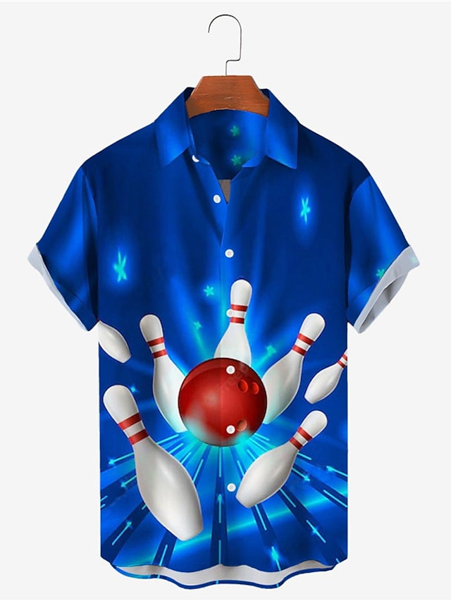  Bărbați Cămașă Imprimeu Grafic Minge de bowling Răsfrânt Alb + verde Negru Galben Roșu-aprins Albastru piscină În aer liber Stradă Mânecă scurtă Imprimeu Buton în jos Îmbrăcăminte Designer Casual