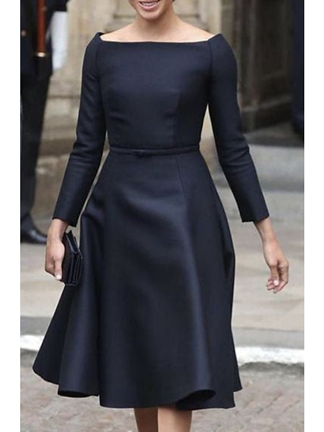  A-Linie Brautmutterkleid Elegant Einfach Juwelenhals Tee Länge Knie Länge Taft Lange Ärmeln mit Band  Schleife Einfarbig 2025 kostenlose Maßanfertigung