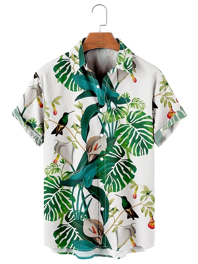  chemise hawaïenne d'été pour hommes feuilles d'oiseaux imprimés graphiques rabattable extérieur rue manches courtes imprimé boutonné vêtements vêtements tropical créateur de mode hawaïen