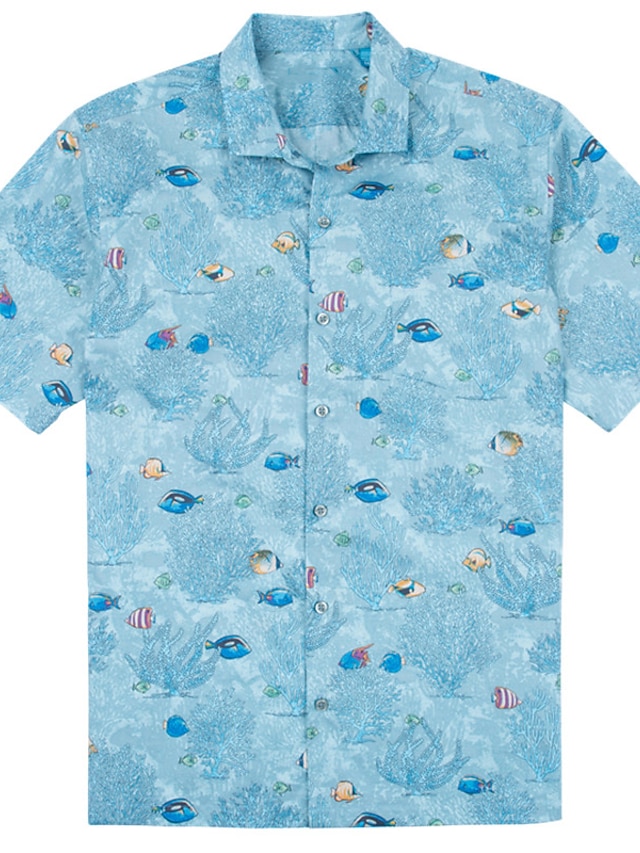  Homme Chemise hawaïenne Chemise boutonnée Chemise décontractée Chemise de plage Chemise à fleurs Imprimés Photos Poissons Col rabattu Bleu Bleu de minuit Plein Air Vacances Manche Courte Bouton
