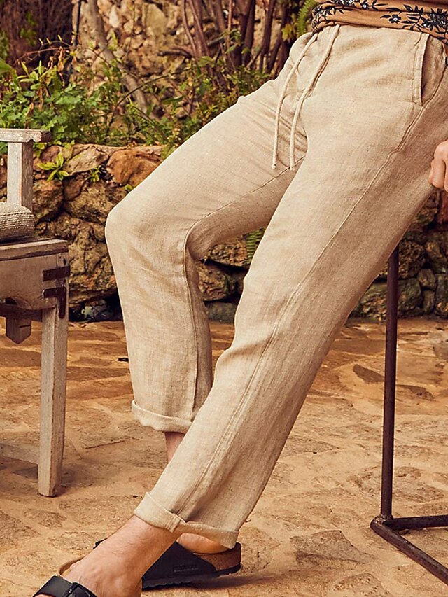 Men's Linen Pants Trousers Summer Pants Pocket Plain Outdoor Daily