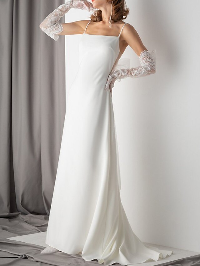 Hall Casual Wedding Dresses A-Line Square Neck Long Sleeve Court Train Chiffon Bridal Gowns With Bow(s) Solid Color main image 1