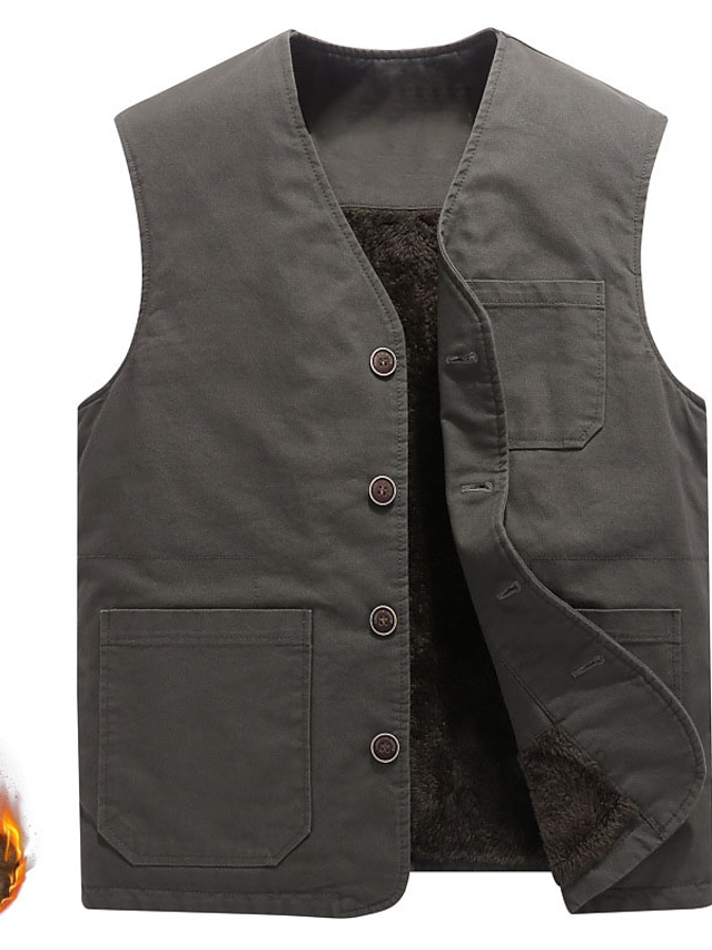 Men's Fleece Vest Gilet Outdoor Fishing Daily Wear To-Go Warm Ups ...