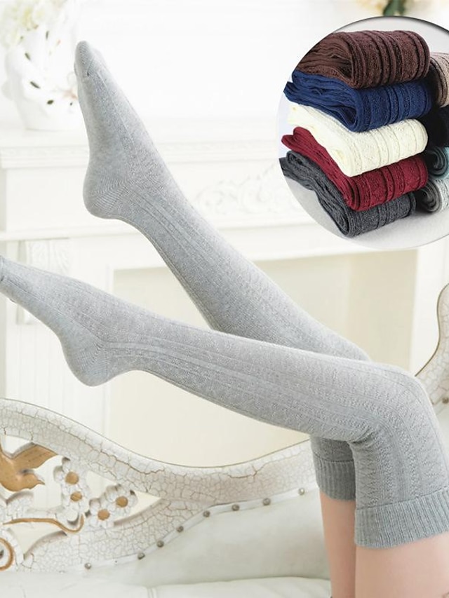  Women's Stockings Thigh-High Crimping Socks All Seasons Tights Thermal Warm Stretchy Knitting Fashion Casual Daily Navy Black White One-Size