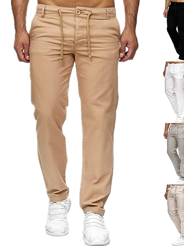 Pantalon Homme Coton Lin Décontracté - Léger, Taille Élastique, Idéal Pour L'Été Et La Plage