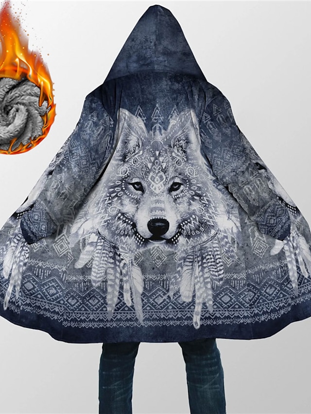  Herren Tier Wolf Grafik-Drucke Wintermantel Fleecejacke Mantel warm halten Atmungsaktiv Komfortabel Modisch Strassenmode Sport Sport & Natur Freizeitskleidung Ausgehen Zip Tasche Bedruckt Herbst