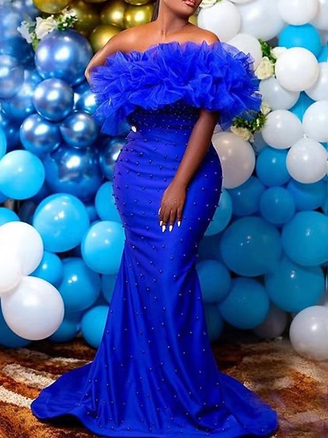 Mermaid / Trumpet Evening Gown Open Back Dress Formal Sweep / Brush Train Sleeveless V Neck Tulle Backless with Slit Appliques main image 1