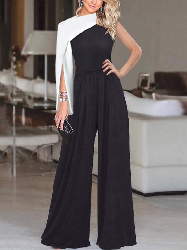  Jumpsuits Evening Gown Casual Dress Wedding Guest Party Wear Floor Length Long Sleeve One Shoulder Stretch Fabric with Pleats 2024