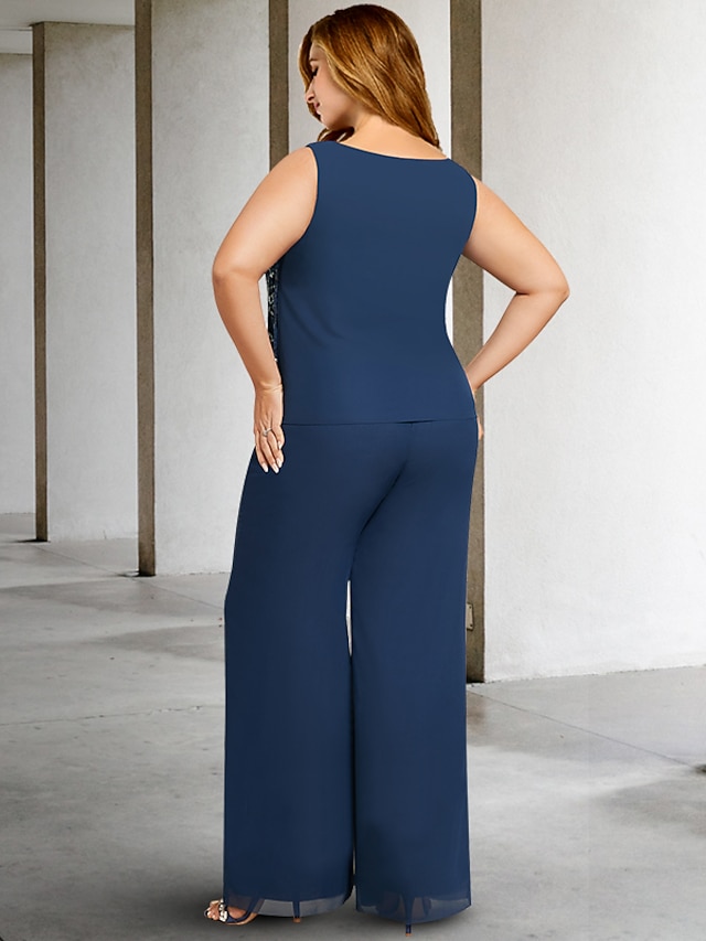 Two Piece Jumpsuits Mother of the Bride Dresses Plus Size Hide Belly