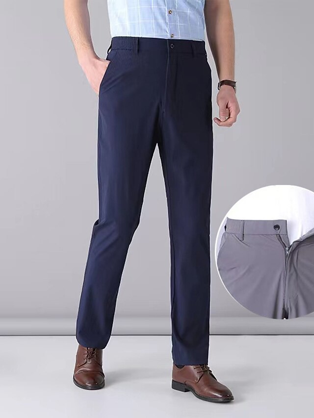 Men's Dress Pants Trousers Pocket Elastic Waist Straight Leg Solid