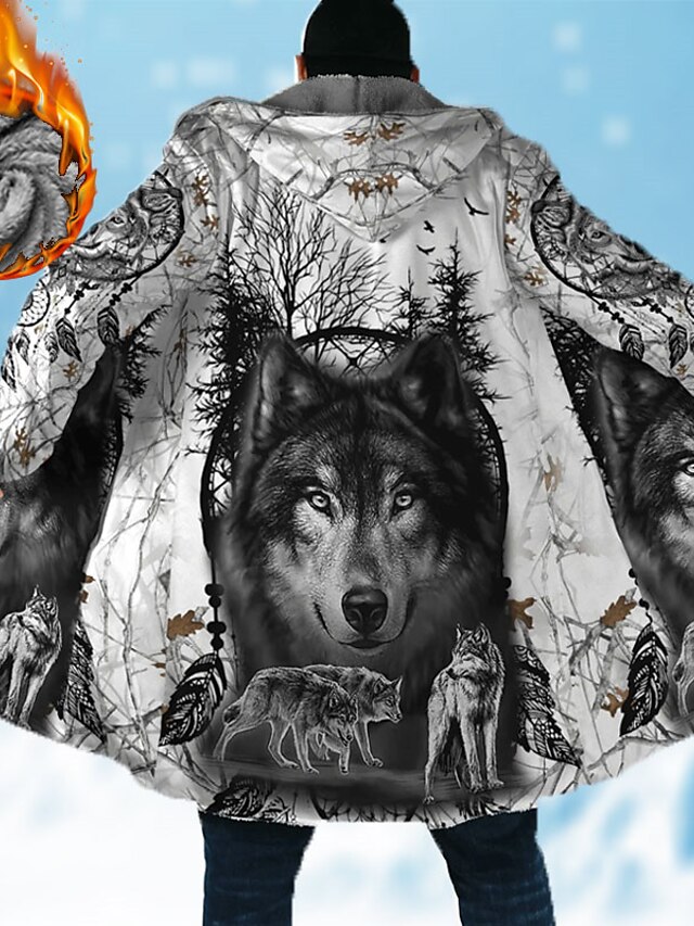  Herr Djur Varg Grafiska tryck Vinterkappa Fleece-jacka Kappa Håller värmen Andningsfunktion Bekväm Mode Streetwear Sport Sport & Utomhus Dagliga kläder Utekväll Dragkedja Ficka Mönster Höst vinter