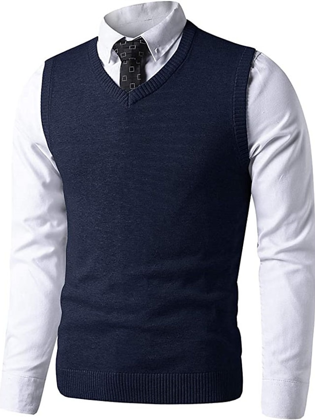 Men's Sweater Vest Ribbed Knit Knitted Plain V Neck Stylish Vacation