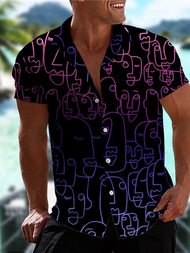  Hombre Camisa camisa hawaiana Abstracto Estampados Pintada Cuello Vuelto Negro Blanco Impresión 3D Casual Festivos Manga Corta Abotonar Estampado Ropa Tropical Moda Hawaiano Suave