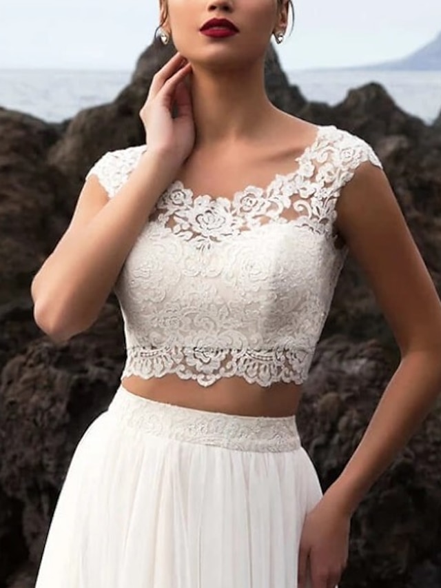  Hall Casual Wedding Dresses Separates Illusion Neck Cap Sleeve Separates Lace Bridal Tops Bridal Gowns With Appliques 2024