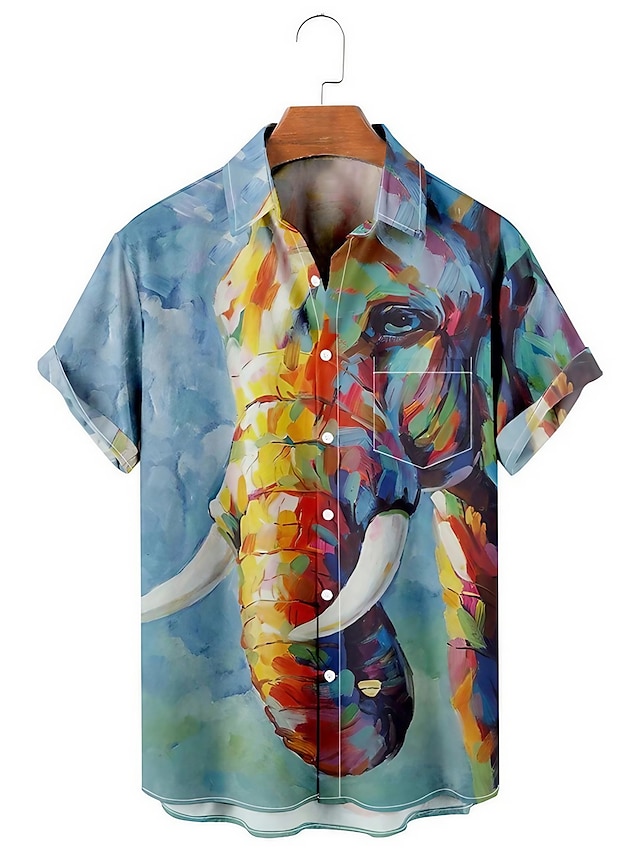  chemise hawaïenne d'été pour hommes chemise hawaïenne animal éléphant imprimés graphiques rabattables extérieur rue manches courtes imprimé boutonné vêtements vêtements tropical créateur de mode