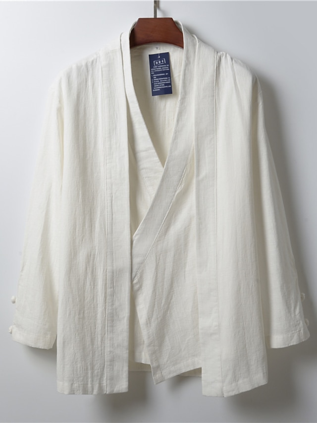 Simple Long-Sleeve Linen Men Jacket White Clothing Casual Brand Jackets for Men