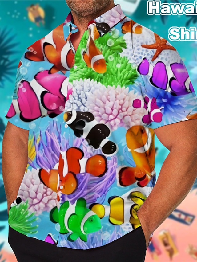  Voor heren Grote maten Hawaiiaans overhemd Groot en klein Grafische prints Strijkijzer nappi Korte mouw Lente zomer Tropisch Modieus Hawaii Buiten Straat Tops