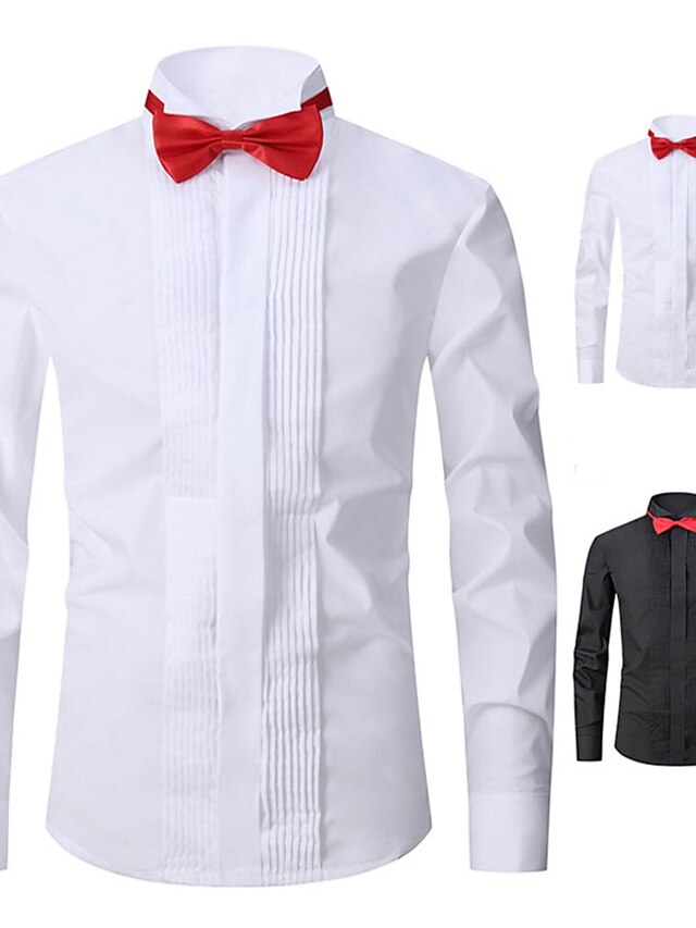Men's Tuxedo Shirts Prom Shirt Plain Standing Collar Black White