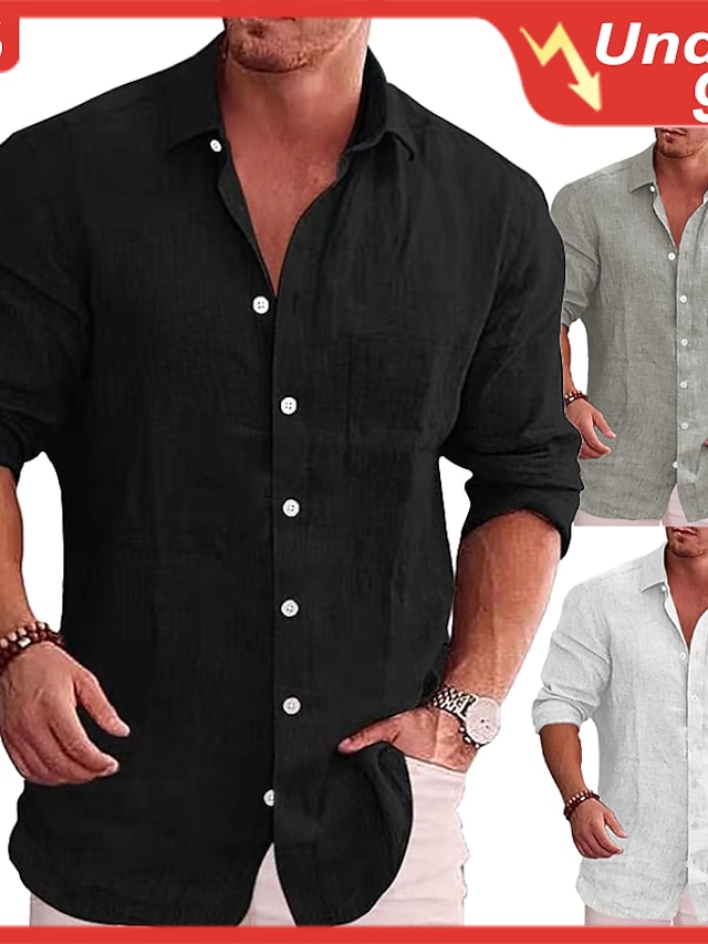  Men's Shirt Solid Color Turndown Street Casual Button-Down Long Sleeve Tops Casual Fashion Comfortable White Black Gray Summer Shirts