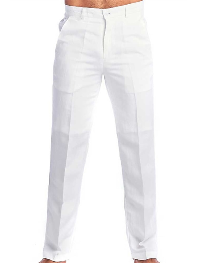  Men's Linen Pants Trousers Summer Pants Beach Pants Straight Leg Plain Comfort Outdoor Casual Daily Linen / Cotton Blend Basic Streetwear White Khaki