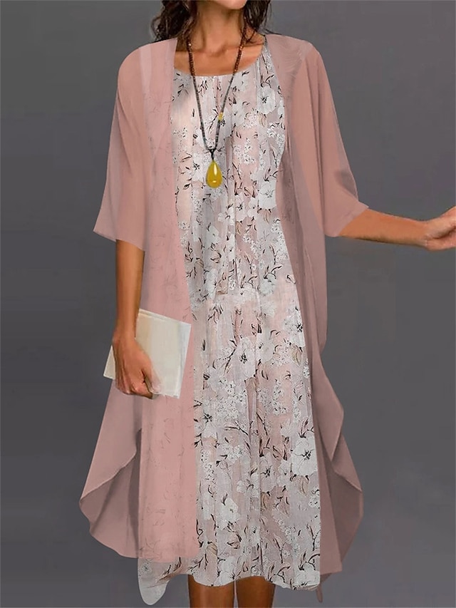  Γυναικεία Καθημερινό φόρεμα Σετ Φόρεμα Φόρεμα δύο τεμαχίων Μίντι φόρεμα Ανθισμένο Ροζ Θαλασσί Βυσσινί Μισό μανίκι Λουλούδι Στάμπα Καλοκαίρι Άνοιξη Στρογγυλή Ψηλή Λαιμόκοψη Μοντέρνα Διακοπές