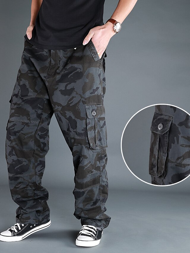  Men's Cargo Pants Trousers Baggy Multi Pocket Straight Leg Camouflage Comfort Wearable Casual Daily Streetwear 100% Cotton Stylish Classic Style ArmyGreen Black