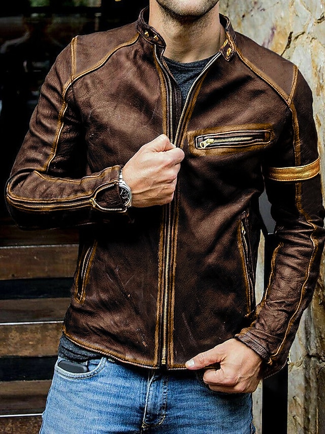  giacca da uomo in pelle sintetica cappotto in ecopelle motociclista stile vintage inverno casual lavoro quotidiano all'aperto nero caldo outwear top tasca