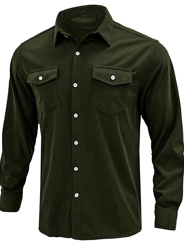  Men's Corduroy Shirt Shirt Jacket Shacket Solid Colored Turndown Black Army Green Khaki Brown Beige Outdoor Work Long Sleeve Button-Down Clothing Apparel Fashion Casual Breathable Comfortable