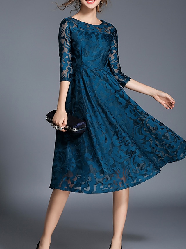 Women's Party Dress Lace Dress Swing Dress Midi Dress Black Wine Blue 3 ...