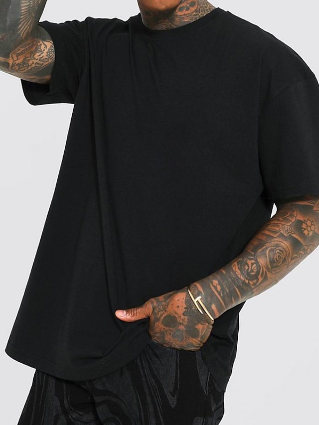  Men's Oversized Shirt Plain Crewneck Outdoor Sport Short Sleeves Clothing Apparel Fashion Streetwear Cool Casual Daily