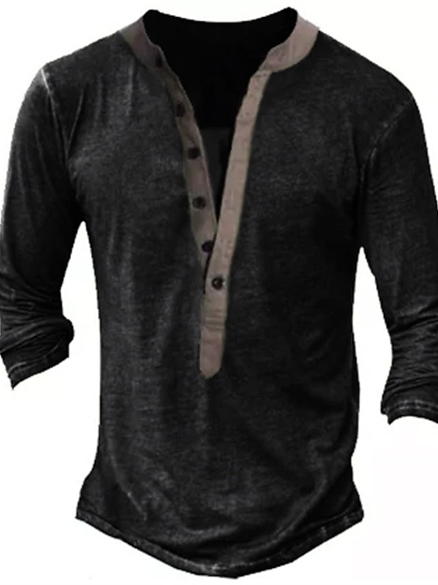  Homme Chemise Henley Shirt Chemise à manches longues Plaine / Solide Henley Plein Air Vacances manche longue Bouton bas Vêtement Tenue basique Design Moderne contemporain