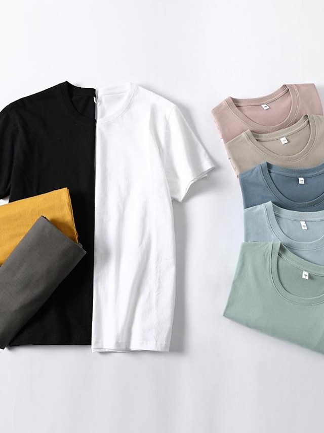  男性用 Tシャツ 単色/無地 ラウンドネック カジュアル 日常 半袖 純色 衣類 ベーシック コットン 屋外 カジュアル