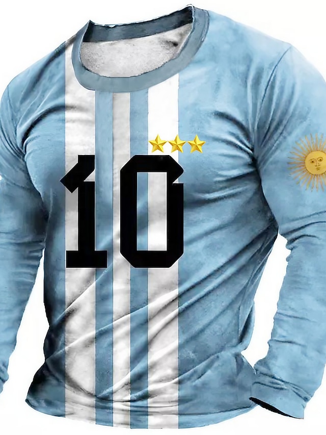  Voor heren T-shirt T-shirts Grafisch WK 2022 Strakke ronde hals Kleding 3D-afdrukken Argentina Football Buiten Casual Lange mouw Afdrukken Vintage Modieus Ontwerper