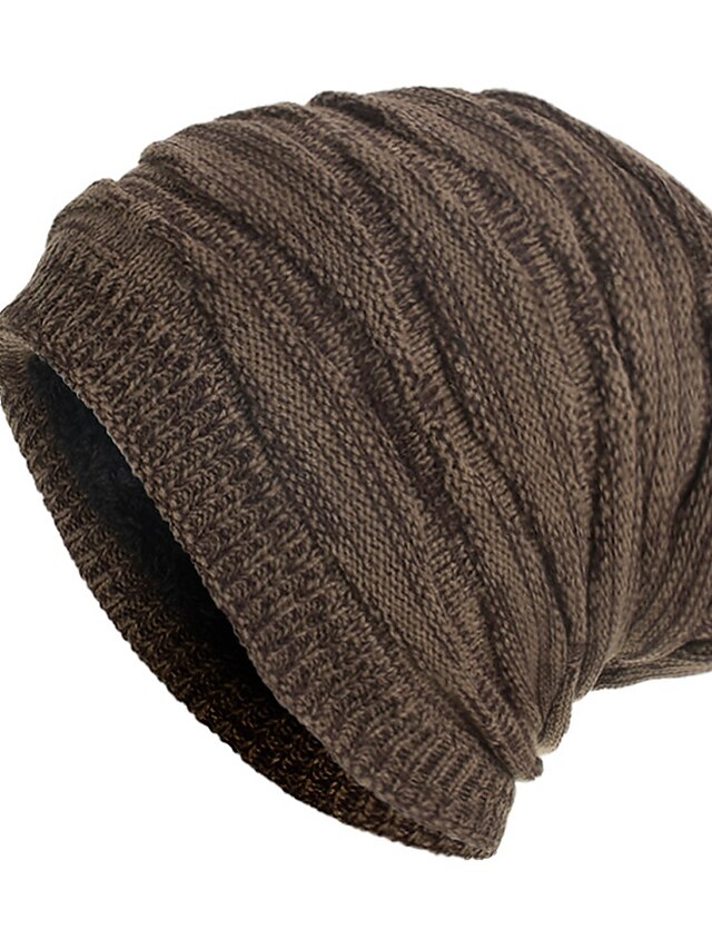  Homme Chapeau Bonnet / Slouchy Bonnet Chapeaux d'hiver Mancherons Tricot à revers Vêtements de Plein Air Casual Quotidien Tricoté Toison Plein Chaud Noir